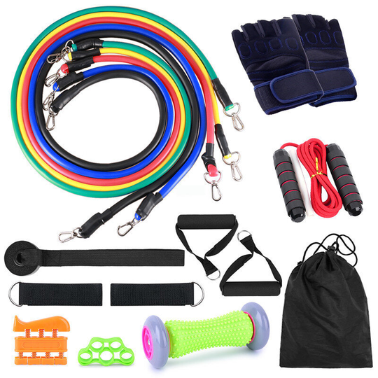 16 st Resistance Bands Set 5 träningsband hopprep grepp styrka hand ben remmar handskar fotmassage rulle muskel massager