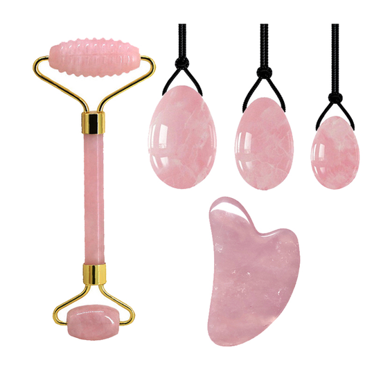 Rose Quartz Face Massage Roller Yoni Egg Massage Ball GuaSha Board Scraper Set Natural Jade Roller Massager Kegel Exercise Ball