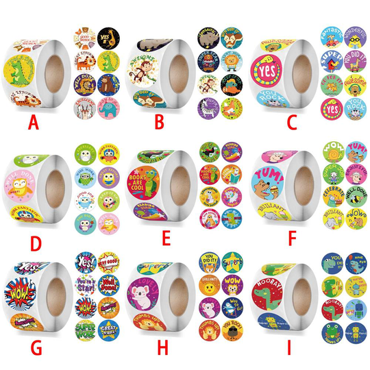 500pcs Round Reward Stickers for Students Teachers Encouragement Sticker Roll Kids Motivational Stickers with Cute Animals