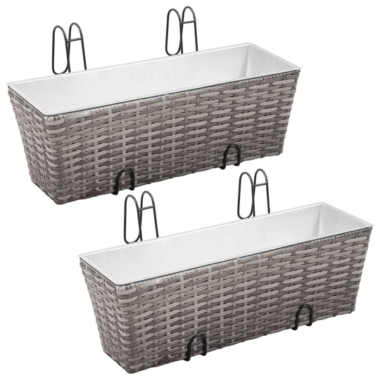 vidaXL Parvekkeen korotetut kukkalaatikot 2 x 50cm polyrottinki harmaa