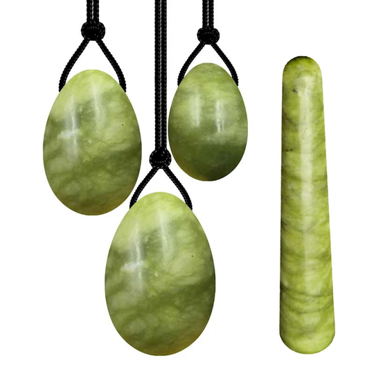 100%Natural Stone Jade Yoni Egg Set Tightening Vaginal Kegel Muscle Exerciser Pelvic Exercise Yoni Massage Ball Massage Wand Set