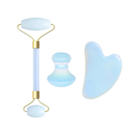 Natural Opal Facial Massage Roller Gouache Scraper Set Gouache Stone Roller Massager For Face Gua Sha Scraper Anti Wrinkle Tools