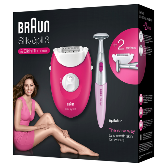 Braun Silk épil 3 3-420 Vadelmanpunainen bikinitrimmerillä