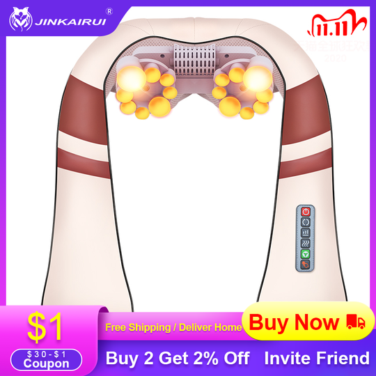 JinKaiRui 12 Massage Balls U Shape Electric Shiatsu Kneading Back Neck Shoulder Body 4D Infrared Heating Massager Car Home Relax