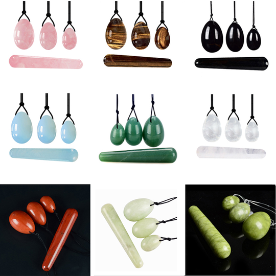Rose Quartz Yoni Egg Vaginal Massage Balls Women Kegel Exercise Ball And Yoni Wand Set Vaginal Muscle Tightening Jade Eggs Yoni