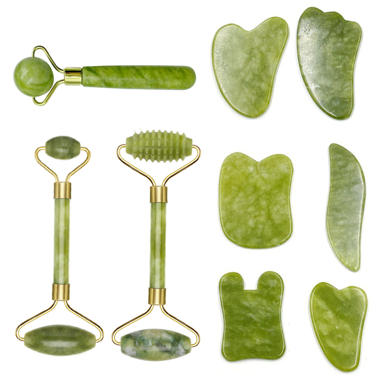 Facial Massager Roller Guasha Board Plate Green Natural Jade Stone Eye Thin Relax Slimming Face Massage Tools Best for Wrinkles