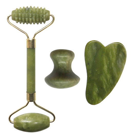 3 in 1 Green Natural Jade Roller Face Lift Tools Set Slimming Facial Massage Roller Face Massager Stone Skin Care Jade Roller